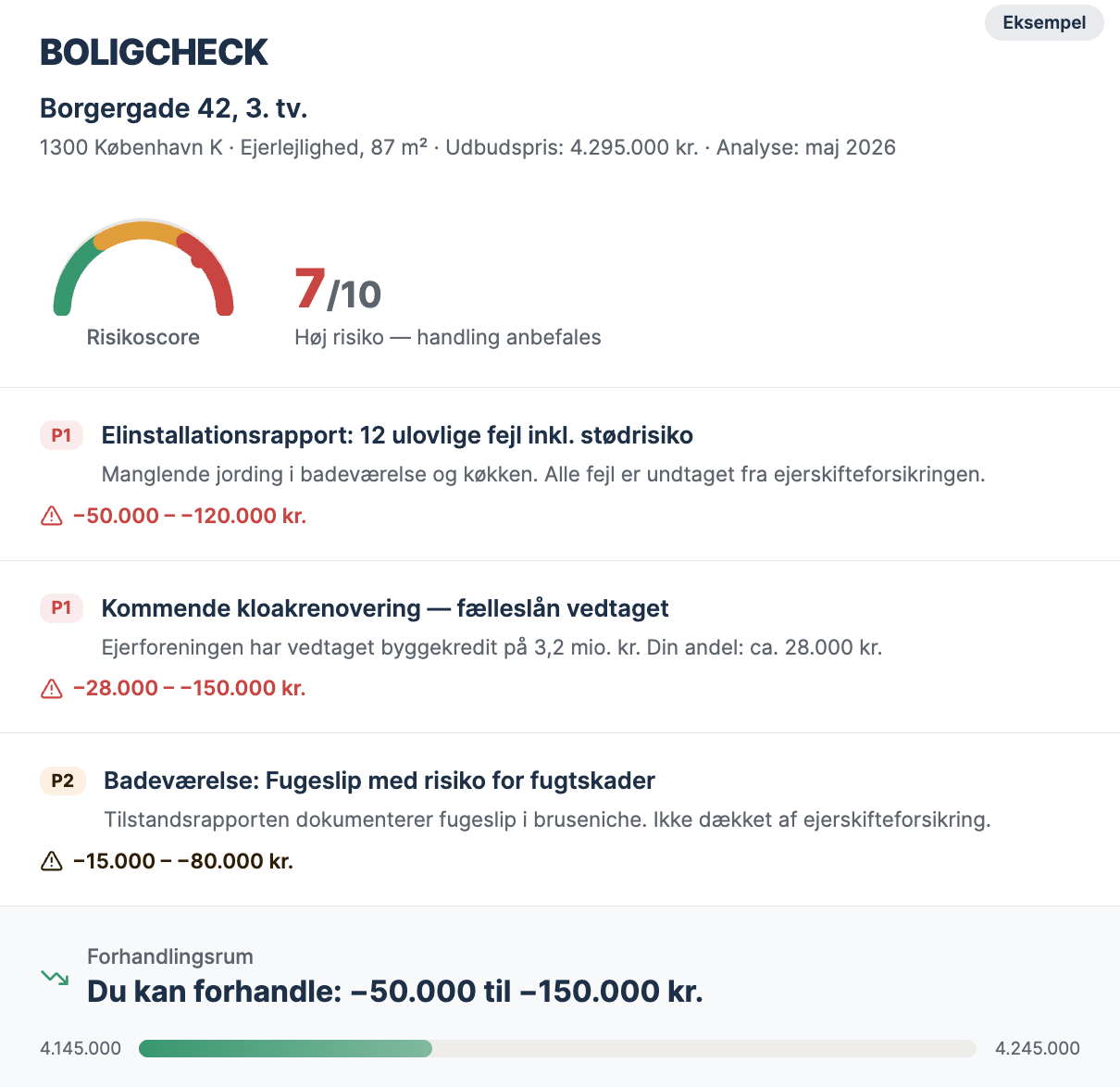Eksempel på Boligdetektiv rapport med risikoflag